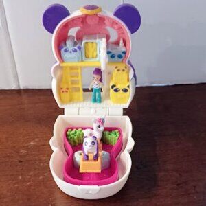 Mattel Polly Pocket Flip Find Panda Purple, White Compact. Doll & Pets